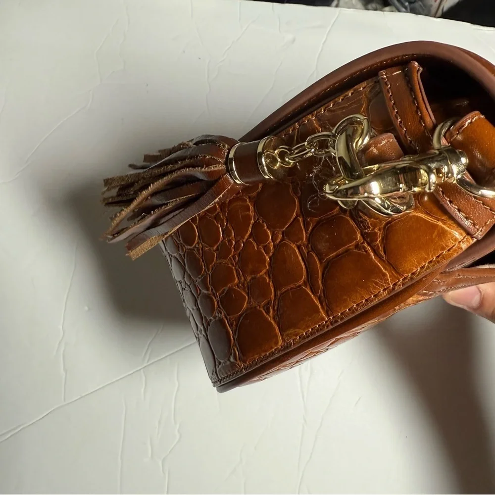 Brahmin Mini Sonny Saddle Bag in Tan Gustavo Brown Crocodile Crossbody